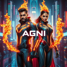 A cinematic sci-fi action superhero film poster titled 'AGNI'