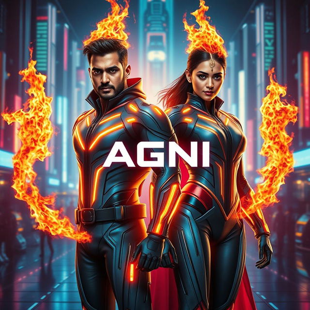 A cinematic sci-fi action superhero film poster titled 'AGNI'