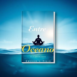 A book cover design titled "Entre o Rio e o Oceano" featuring a beautiful gradient background that transitions from deep ocean blue at the bottom to a serene and illuminated sky at the top, symbolizing the journey of self-knowledge