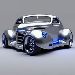 A futuristic design of a 1939 Chevrolet Coupe, featuring an innovative widebody style with exaggerated wide tires