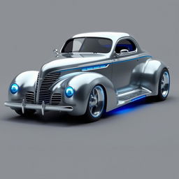 A futuristic design of a 1939 Chevrolet Coupe, featuring an innovative widebody style with exaggerated wide tires