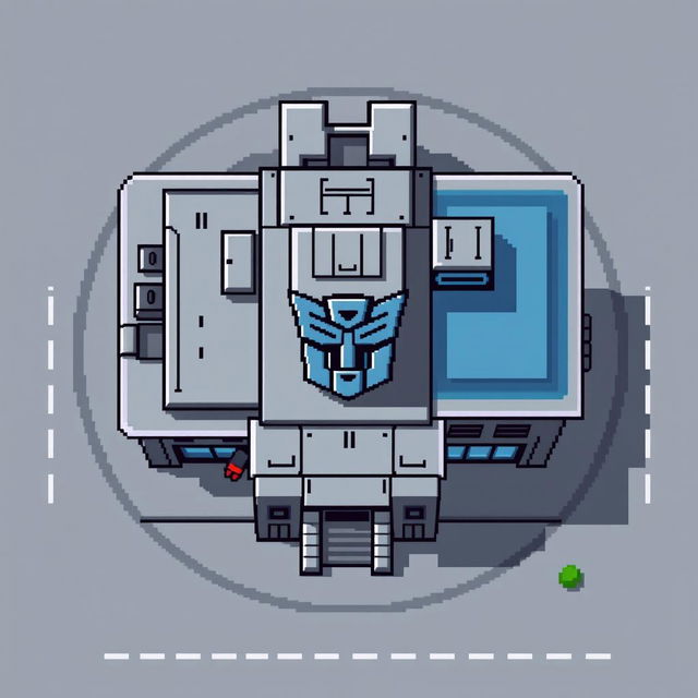 A top-down view of an Autobot building in pixel art style with a semi-minimalist approach