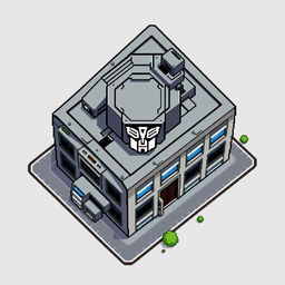 A top-down view of an Autobot building in pixel art style with a semi-minimalist approach