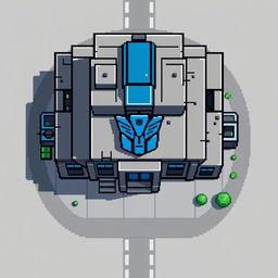 A top-down view of an Autobot building in pixel art style with a semi-minimalist approach