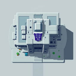 A top-down view of an Autobot building in pixel art style with a semi-minimalist approach