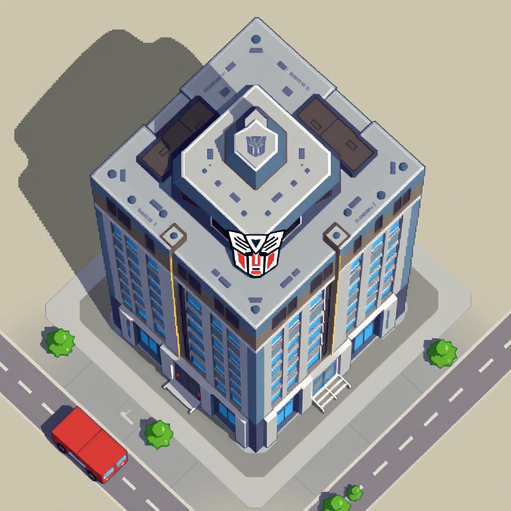 A top-down view of an Autobot building in pixel art style