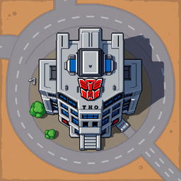 A top-down view of an Autobot building in pixel art style