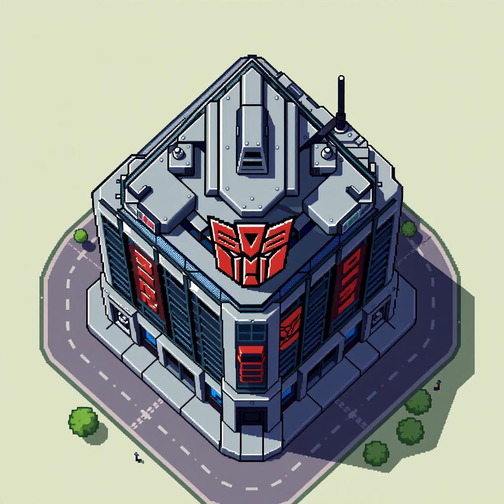 A top-down view of an Autobot building in pixel art style