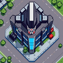 A top-down view of an Autobot building in pixel art style