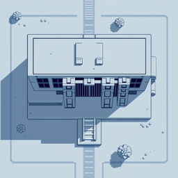 A top-down view of an Autobot building in pixel art style, featuring a minimalist design in a gray-blue color palette