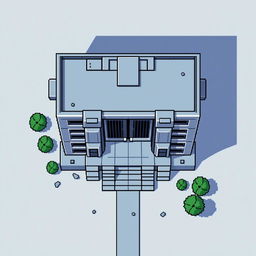 A top-down view of an Autobot building in pixel art style, featuring a minimalist design in a gray-blue color palette