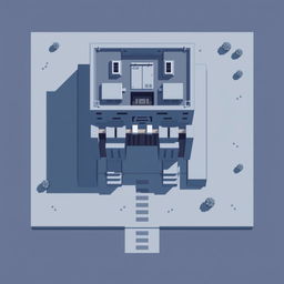 A top-down view of an Autobot building in pixel art style, featuring a minimalist design in a gray-blue color palette