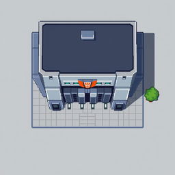 A top-down view of an Autobot building in pixel art style, featuring a minimalist design without windows and including prominent gates