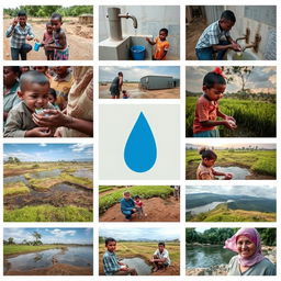 A collection of 12 impactful images focused on the themes of water and sanitation