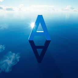 A stunning scene featuring a large, bold letter 'A' beautifully reflected on tranquil water