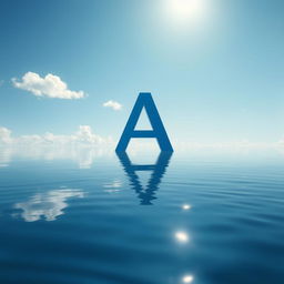 A stunning scene featuring a large, bold letter 'A' beautifully reflected on tranquil water