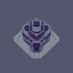 A minimalist top-down view of a Decepticon building in pixel art style, emphasizing simplicity with a color palette of gray and dark purple