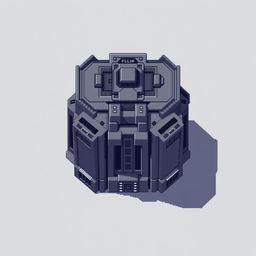 A minimalist top-down view of a Decepticon building in pixel art style, emphasizing simplicity with a color palette of gray and dark purple