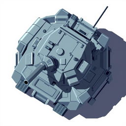 A top-down view of a military turret in pixel art style, designed with a color palette of gray and blue