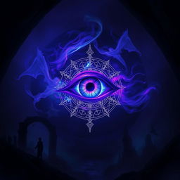 A captivating fantasy scene featuring a mystical arcane eye, floating in a dark, immersive atmosphere