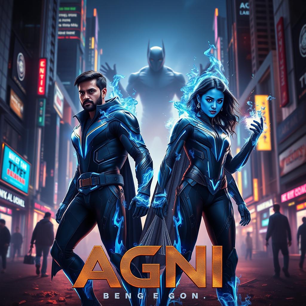 A cinematic sci-fi action superhero film poster titled 'AGNI'