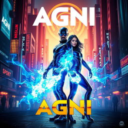 A cinematic sci-fi action superhero film poster titled 'AGNI'