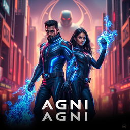 A cinematic sci-fi action superhero film poster titled 'AGNI'