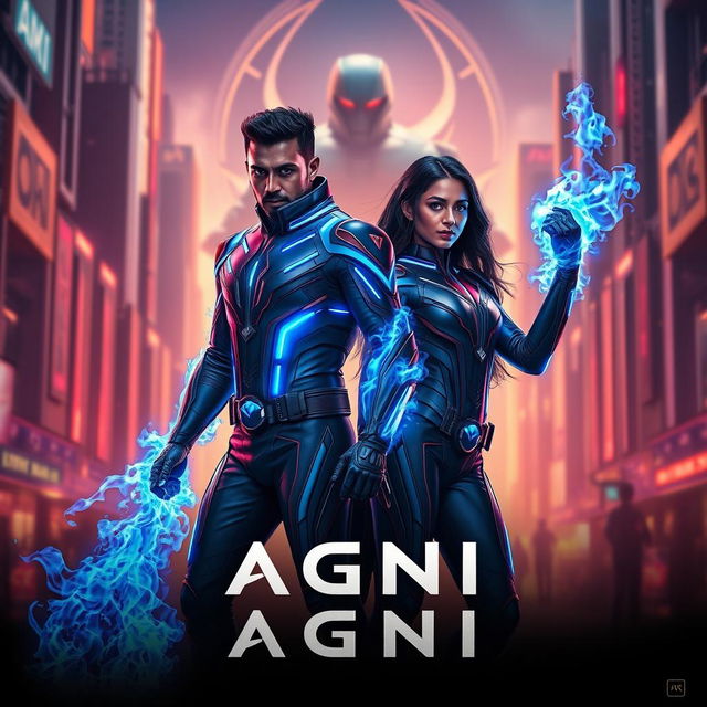 A cinematic sci-fi action superhero film poster titled 'AGNI'