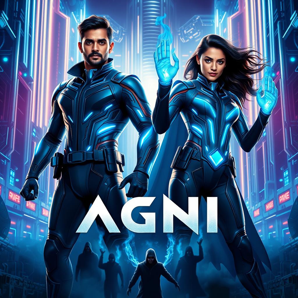 A cinematic sci-fi action superhero film poster titled 'AGNI'