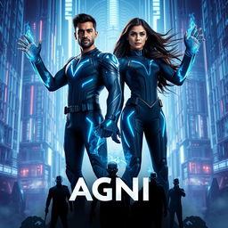 A cinematic sci-fi action superhero film poster titled 'AGNI'