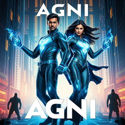 A cinematic sci-fi action superhero film poster titled 'AGNI'