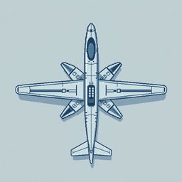 A top-down view of a reconnaissance airplane in pixel art style, showcasing a color palette of light gray and blue