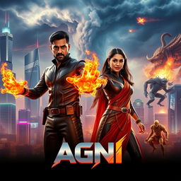 A cinematic sci-fi action superhero film poster titled 'AGNI