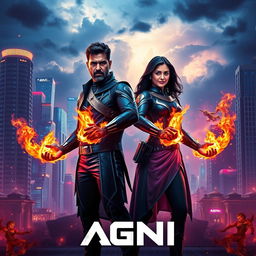 A cinematic sci-fi action superhero film poster titled 'AGNI