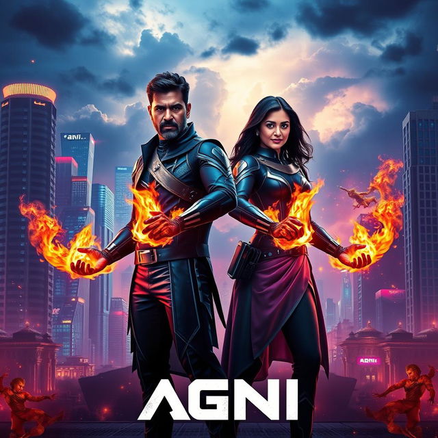 A cinematic sci-fi action superhero film poster titled 'AGNI