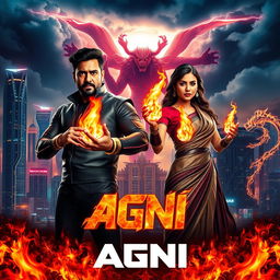 A cinematic sci-fi action superhero film poster titled 'AGNI