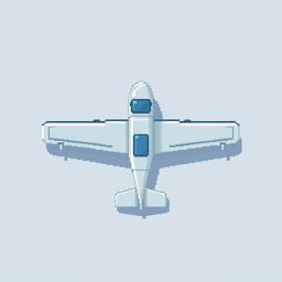 A small plane designed in a pixel art style, viewed from above