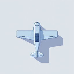 A small plane designed in a pixel art style, viewed from above