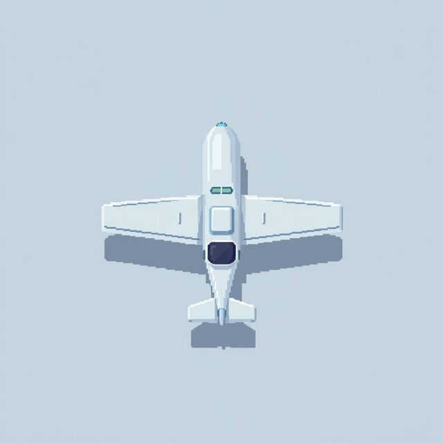 A small plane designed in a pixel art style, viewed from above