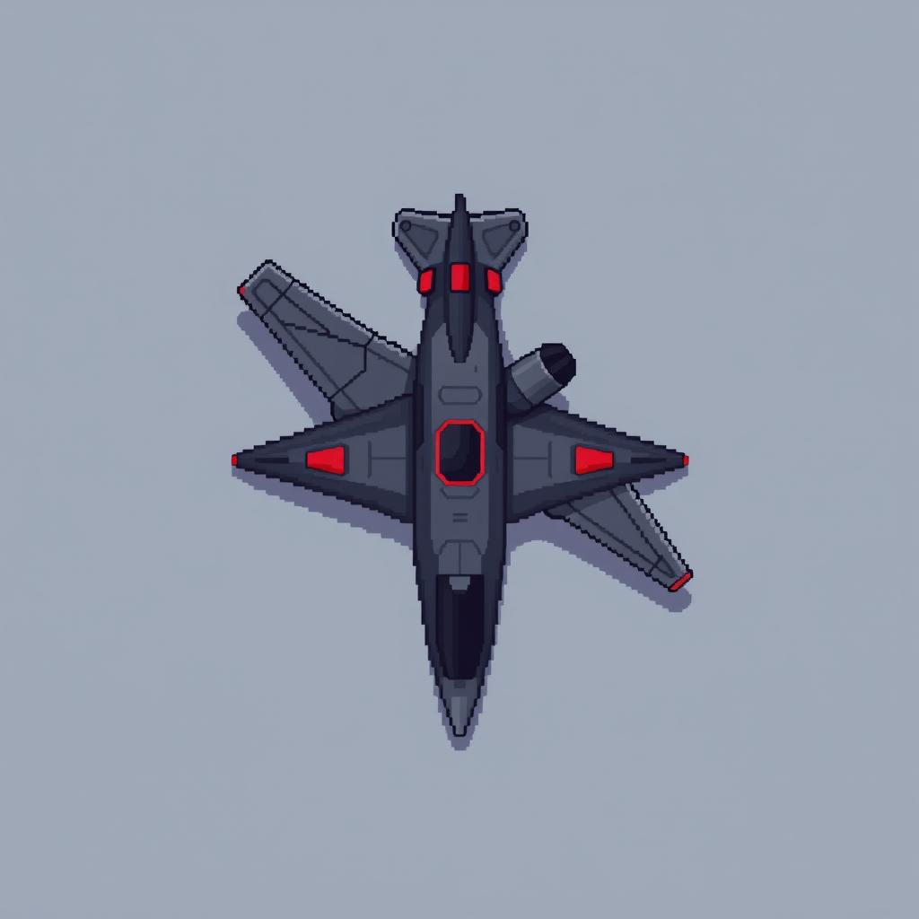 A small futuristic airplane depicted in a top-down view, designed in pixel art style