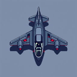 A small futuristic airplane depicted in a top-down view, designed in pixel art style