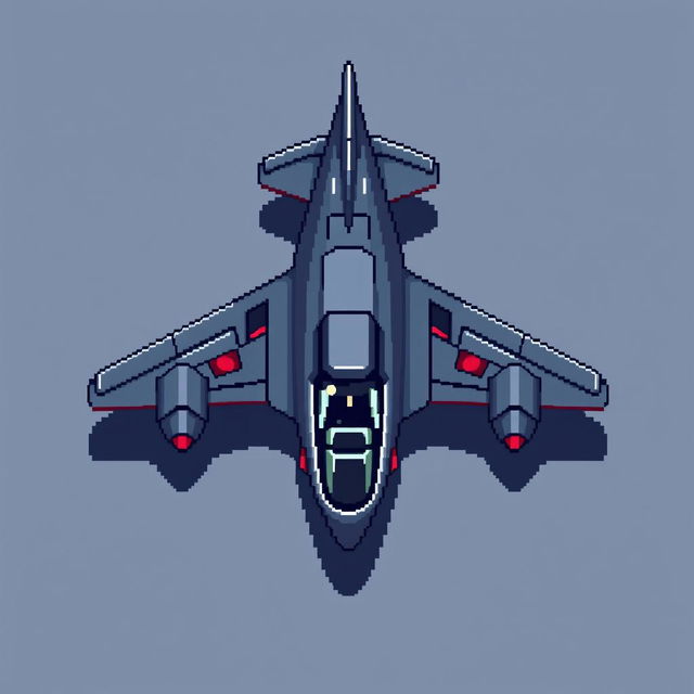 A small futuristic airplane depicted in a top-down view, designed in pixel art style