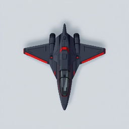 A small futuristic airplane depicted in a top-down view, designed in pixel art style