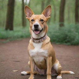 A charming dog wearing a stylish collar, posed in a natural setting.