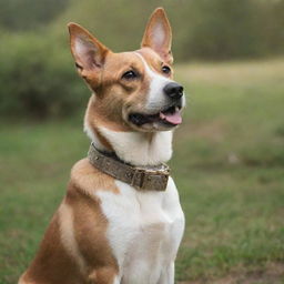 A charming dog wearing a stylish collar, posed in a natural setting.