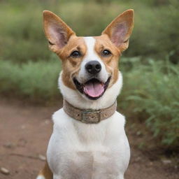 A charming dog wearing a stylish collar, posed in a natural setting.