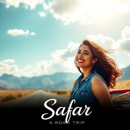 A cinematic scene for a romantic film titled 'Safar', showcasing a 27-year-old Indian woman embarking on a thrilling road trip