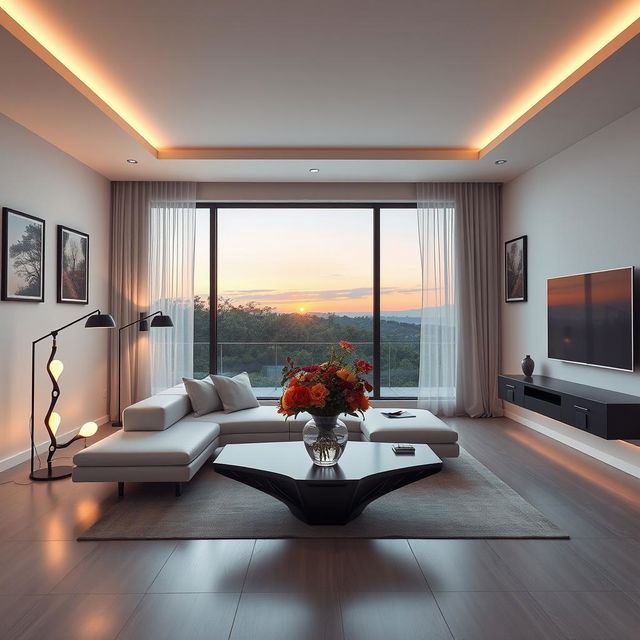 A photorealistic interior living room scene captured with Nikon in 8K resolution