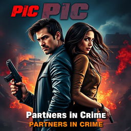 An action-packed romantic film poster featuring a male and female criminal couple, showcasing their deep bond amidst a backdrop of chaos and adventure