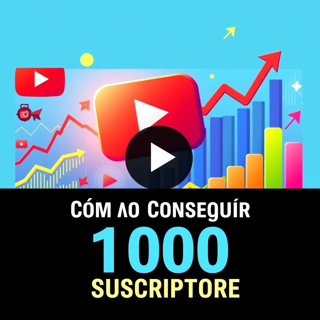 A visually appealing YouTube thumbnail design focused on the theme 'Cómo Conseguir 1000 Suscriptores' without any people included